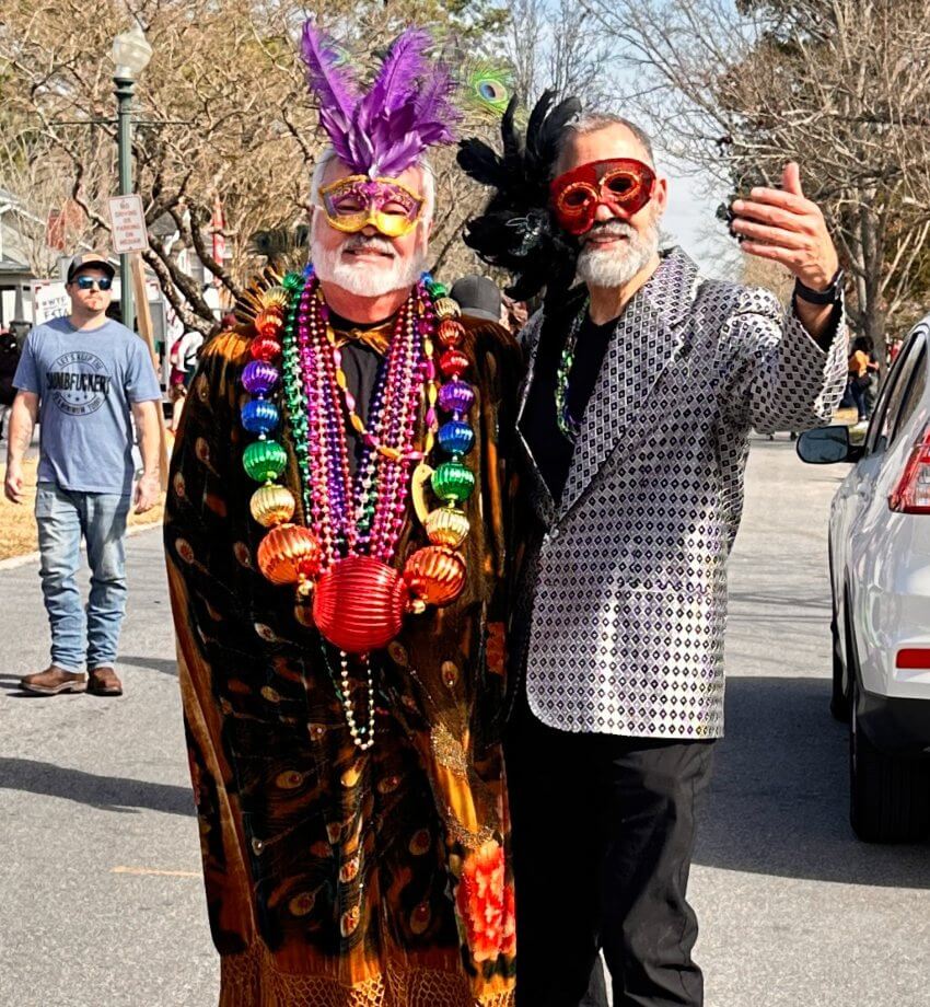 2 men in costume at New Bern Mardi Gras 2024