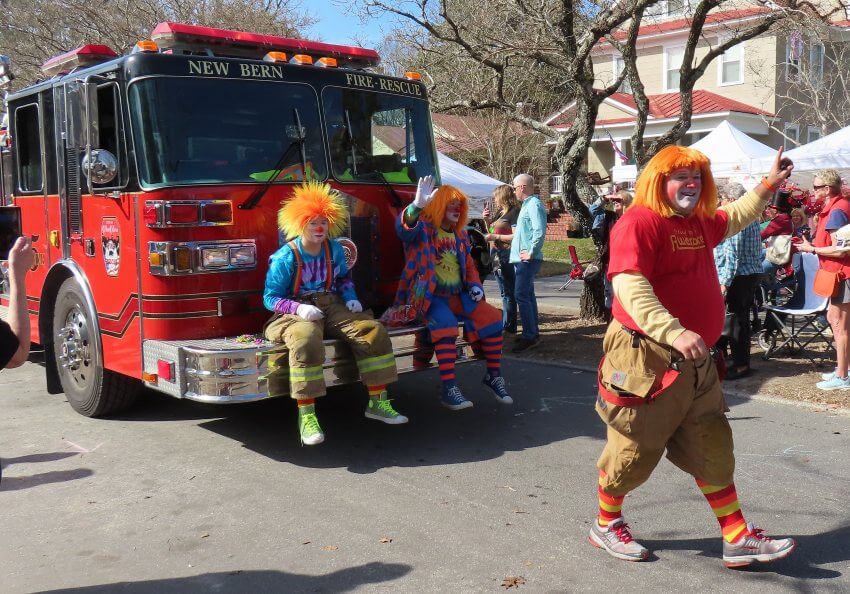 New Bern Fire Department truck and clowns – New Bern Mardi Gras 2024